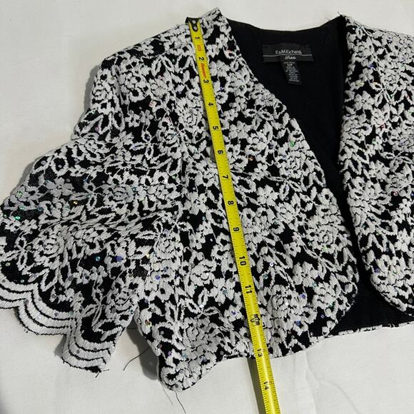 R&M Richards 2 Pcs White Black Lace-like Evening Dress + Jacket, Size 12 Petite - Picture 6 of 12